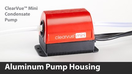 ClearVue™ Mini features an aluminum housing that is built to last. This aluminum protects the pump from physical damage, and helps contribute to the super quiet operation of the pump.