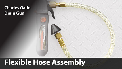 The flexible hose assembly enables you to maneuver through cabinets, coils, and hard to reach drains.