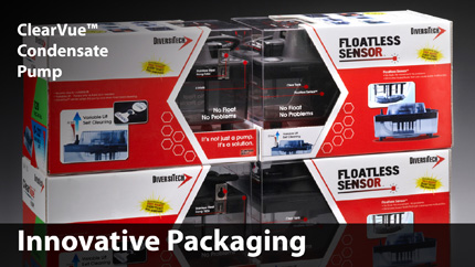 An innovative packaging design with a clear front shows the pump and highlights its unique features. Several ClearVue™ pumps may also be stacked together to create a powerful visual display.