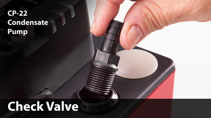 The CP-22 Condensate Pump features a removable check valve which allows for hassle free cleaning.