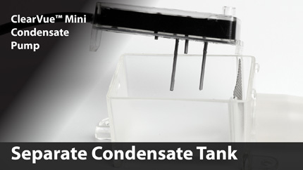 Tank can be located away from pump if needed, more flexible installation<br><br>Small tank fits inside most indoor cassettes