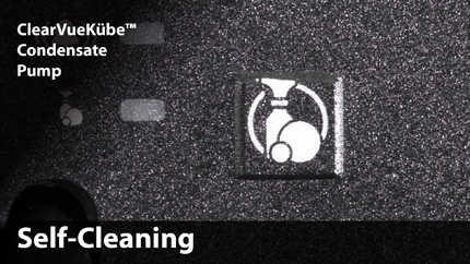 ClearVueKübe™ can sense a blockage in the drain line and work to clear it. If it senses a clog, ClearVueKübe™ uses existing water in the lines to create a pulsing action within the drain line. This pulsing mode continues for several minutes to try and cle